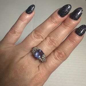 925 Sterling Silver Adjustable Purple Fluorite Ring | Statement Crystal Jewelry